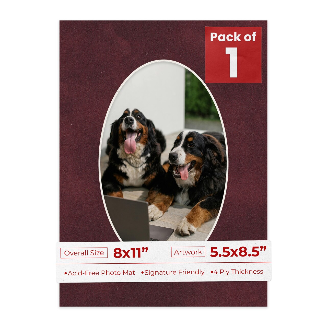 Dark Red Suede Mat Board for 8x11 Frames - Oval Opening for 5.5x8.5 Photos